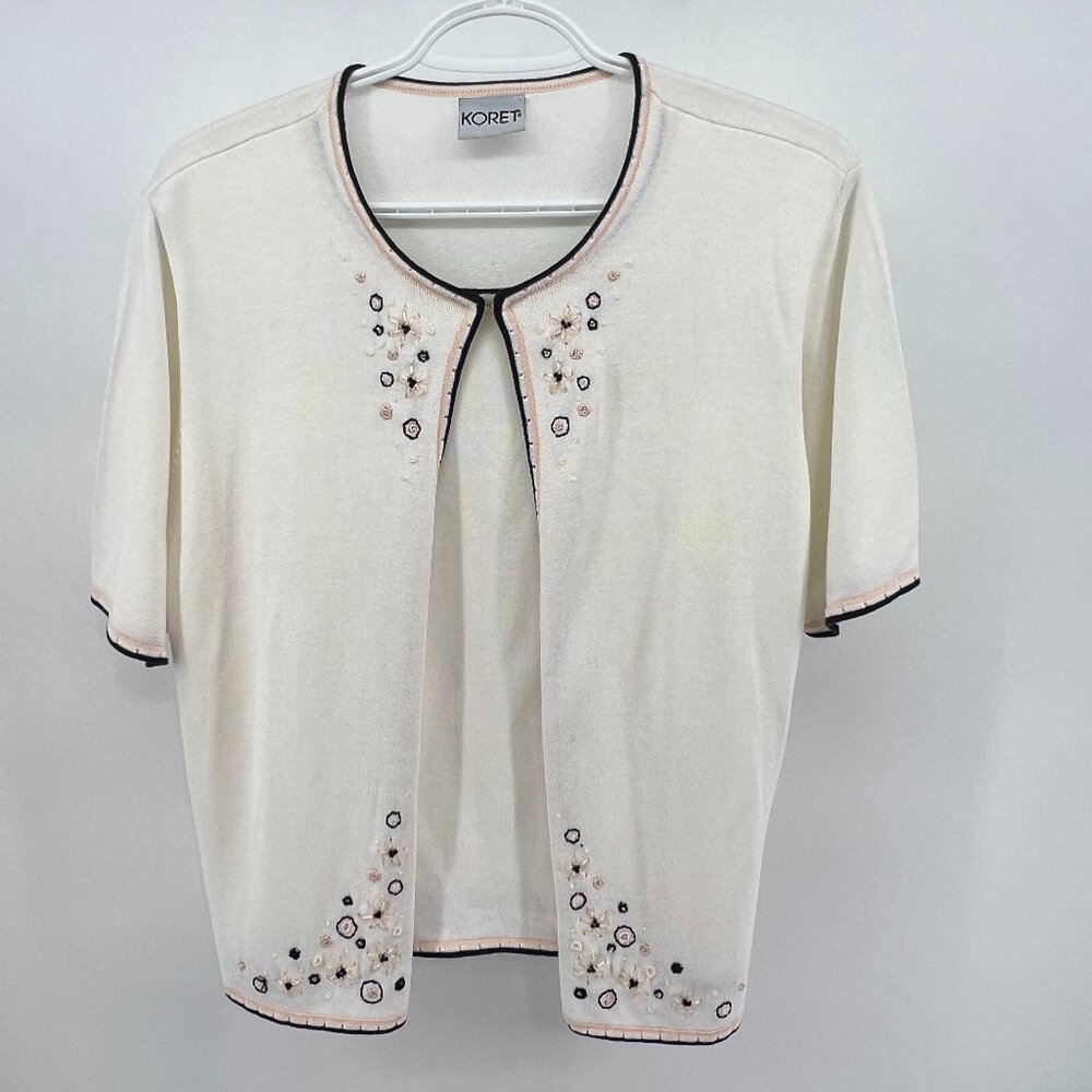 🌺KORET Size M Faux Cami Top with  short sleeve Cardigan with Embroidered Detail